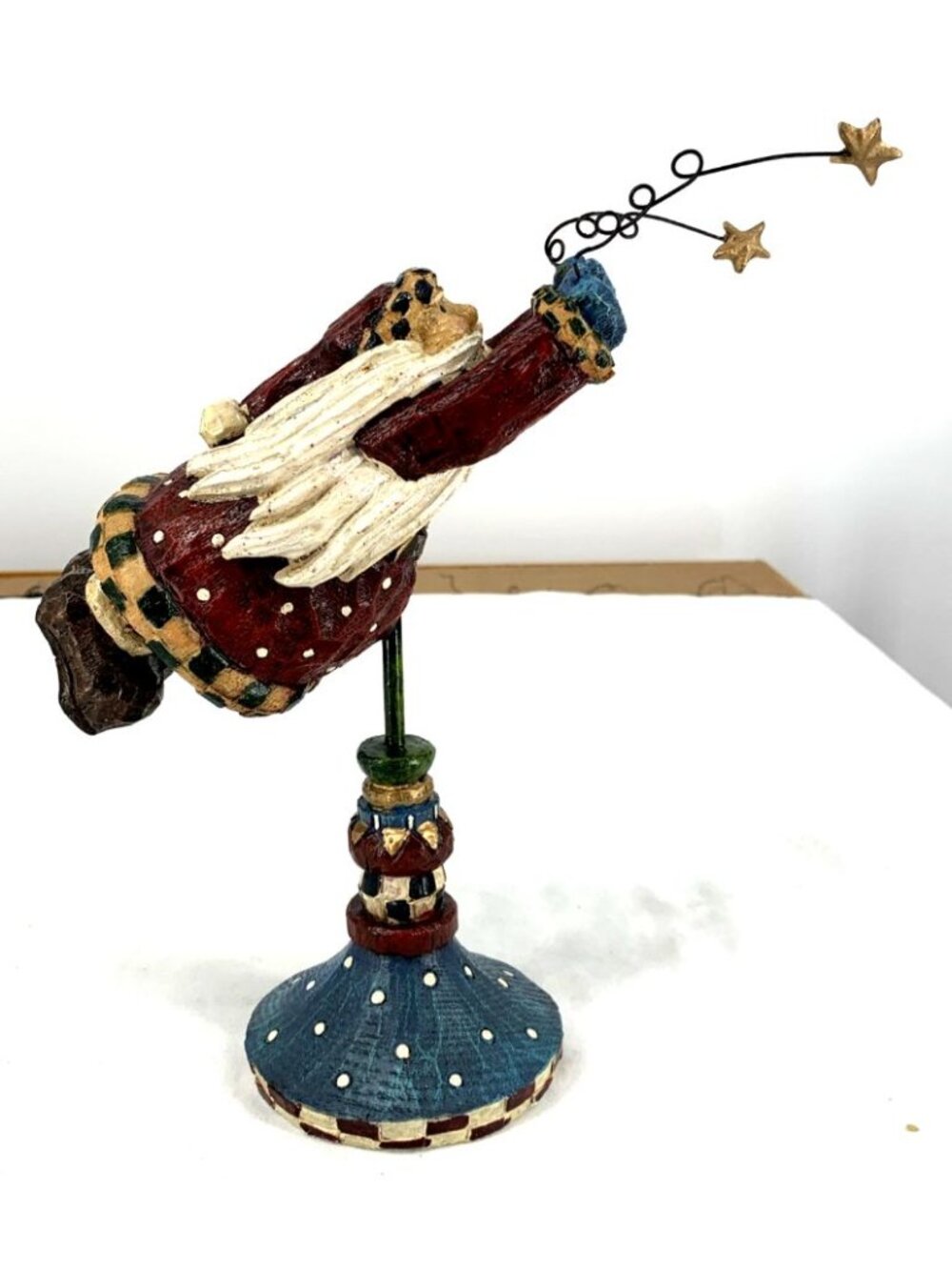 Santa Flying Figurine on Pedestal Heavy 9" Vintage Unsigned